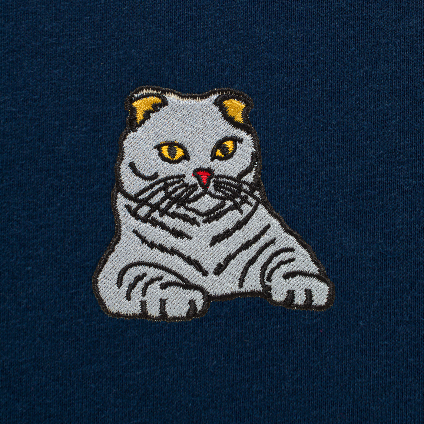 Bobby's Planet Women's Embroidered Scottish Fold Long Sleeve Shirt from Paws Dog Cat Animals Collection in Navy Color#color_navy