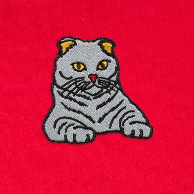 Bobby's Planet Women's Embroidered Scottish Fold Long Sleeve Shirt from Paws Dog Cat Animals Collection in Red Color#color_red