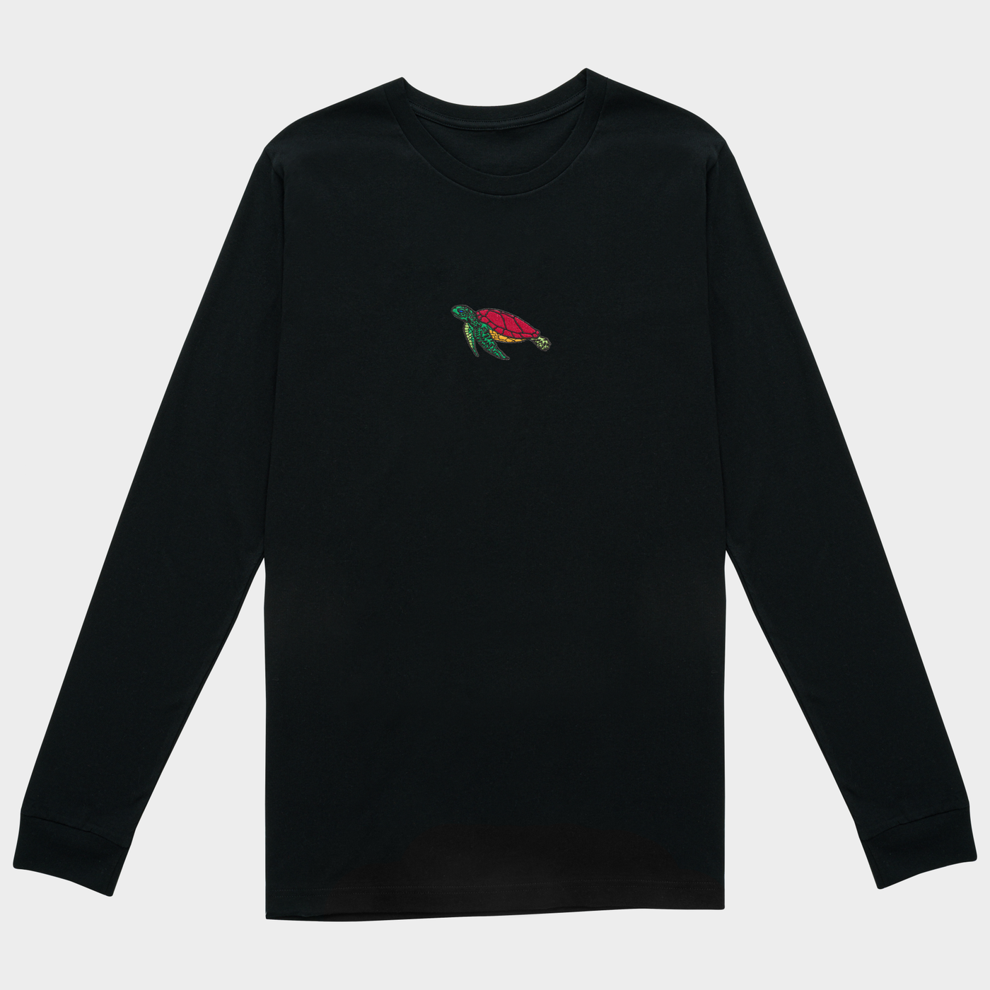 Bobby's Planet Men's Embroidered Sea Turtle Long Sleeve Shirt from Seven Seas Fish Animals Collection in Black Color#color_black