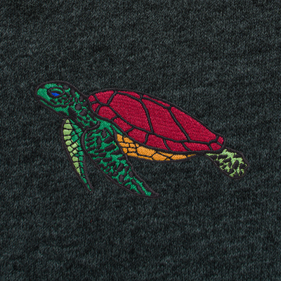 Bobby's Planet Men's Embroidered Sea Turtle Long Sleeve Shirt from Seven Seas Fish Animals Collection in Dark Grey Heather Color#color_dark-grey-heather