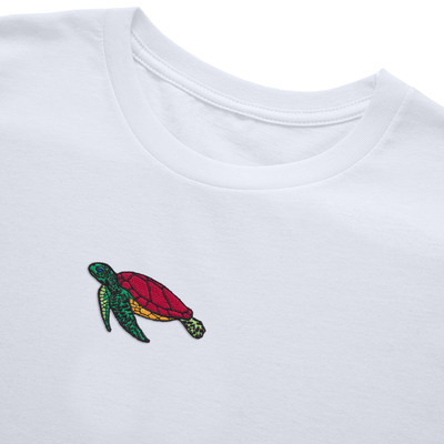 Bobby's Planet Women's Embroidered Sea Turtle Long Sleeve Shirt from Seven Seas Fish Animals Collection in White Color#color_white