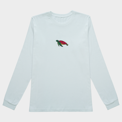 Bobby's Planet Women's Embroidered Sea Turtle Long Sleeve Shirt from Seven Seas Fish Animals Collection in White Color#color_white