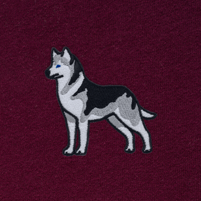 Bobby's Planet Men's Embroidered Siberian Husky Long Sleeve Shirt from Paws Dog Cat Animals Collection in Maroon Color#color_maroon