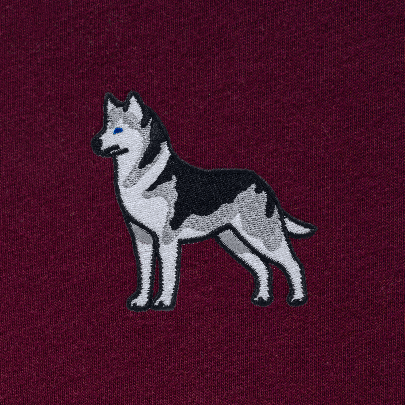 Bobby's Planet Women's Embroidered Siberian Husky Long Sleeve Shirt from Paws Dog Cat Animals Collection in Maroon Color#color_maroon