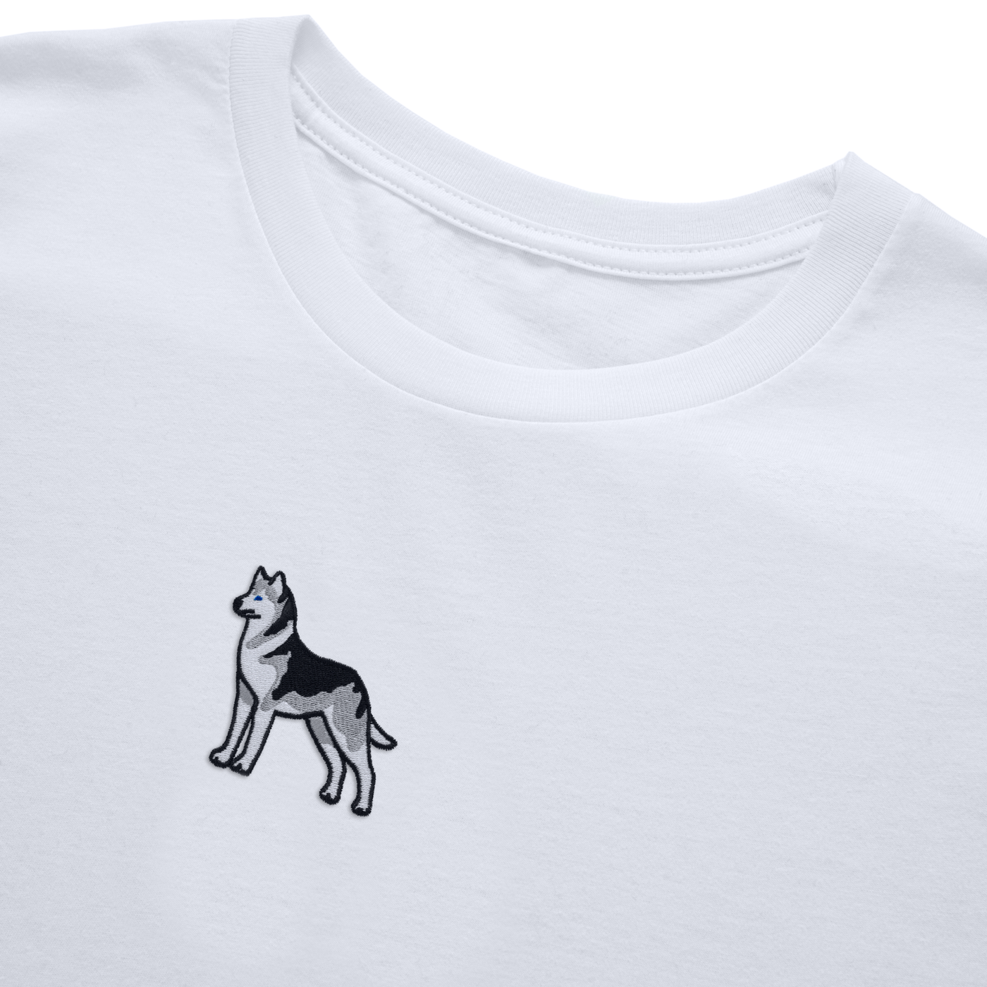 Bobby's Planet Men's Embroidered Siberian Husky Long Sleeve Shirt from Paws Dog Cat Animals Collection in White Color#color_white