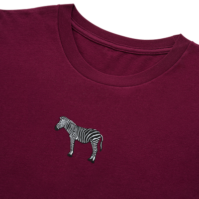 Bobby's Planet Men's Embroidered Zebra Long Sleeve Shirt from African Animals Collection in Maroon Color#color_maroon