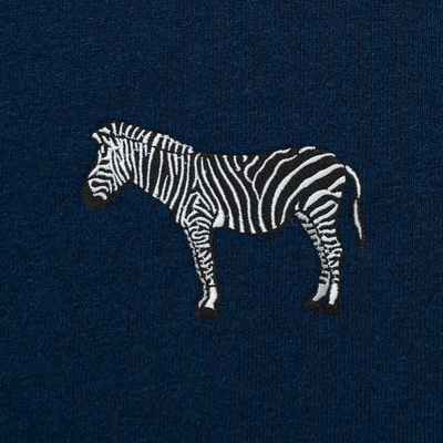Bobby's Planet Men's Embroidered Zebra Long Sleeve Shirt from African Animals Collection in Navy Color#color_navy
