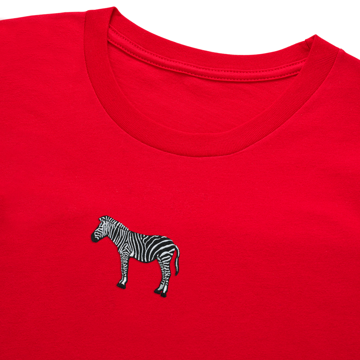 Bobby's Planet Women's Embroidered Zebra Long Sleeve Shirt from African Animals Collection in Red Color#color_red