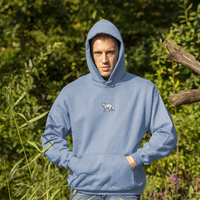 Bobby's Planet Men's Embroidered Arctic Fox Hoodie from Arctic Polar Animals Collection in Light Blue Color#color_light-blue