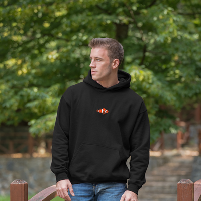 Bobby's Planet Men's Embroidered Clownfish Hoodie from Seven Seas Fish Animals Collection in Black Color#color_black