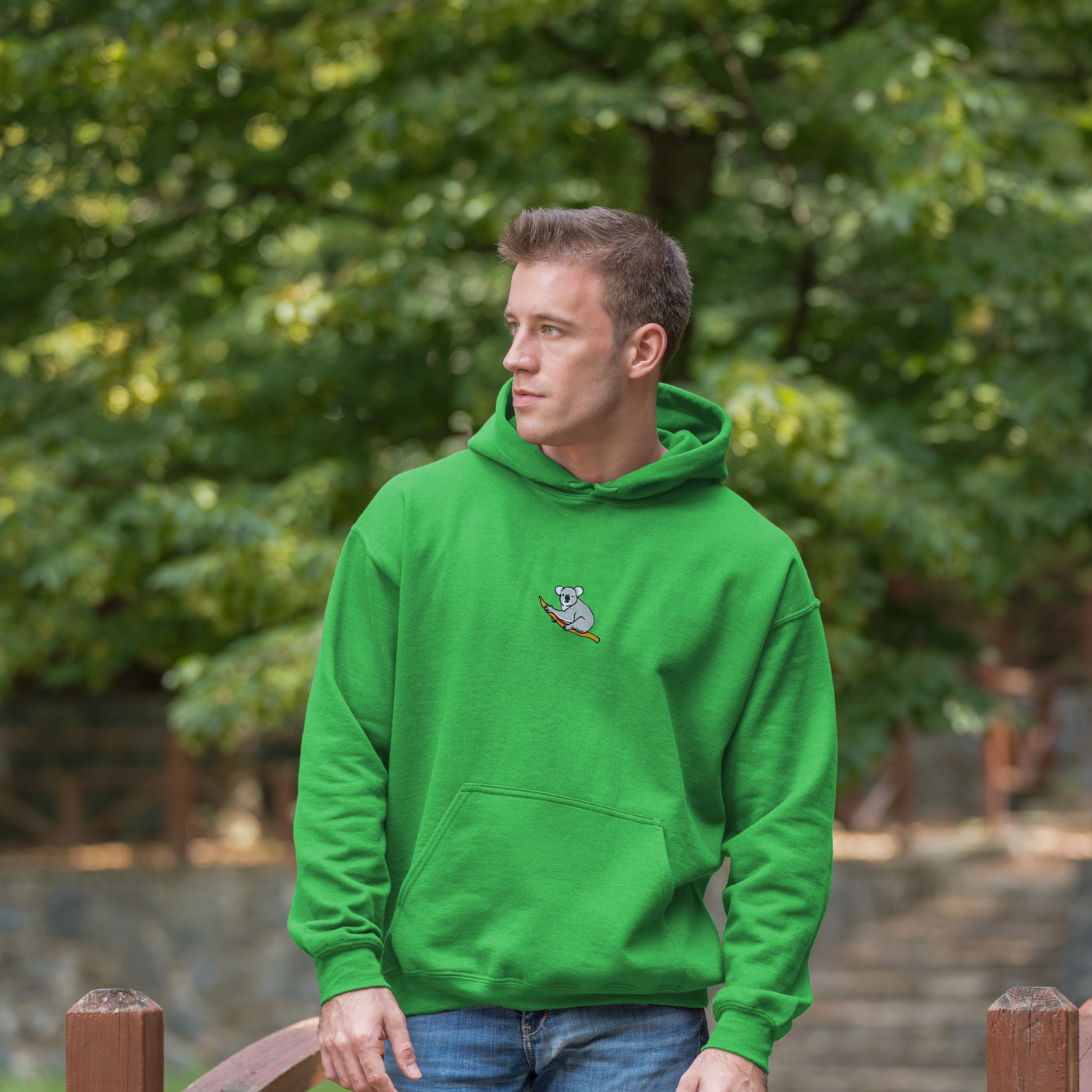 Bobby's Planet Men's Embroidered Koala Hoodie from Australia Down Under Animals Collection in Irish Green Color#color_irish-green