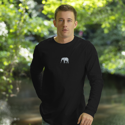 Bobby's Planet Men's Embroidered Elephant Long Sleeve Shirt from African Animals Collection in Black Color#color_black