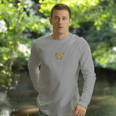 Bobby's Planet Men's Embroidered Golden Retriever Long Sleeve Shirt from Paws Dog Cat Animals Collection in Athletic Heather Color#color_athletic-heather