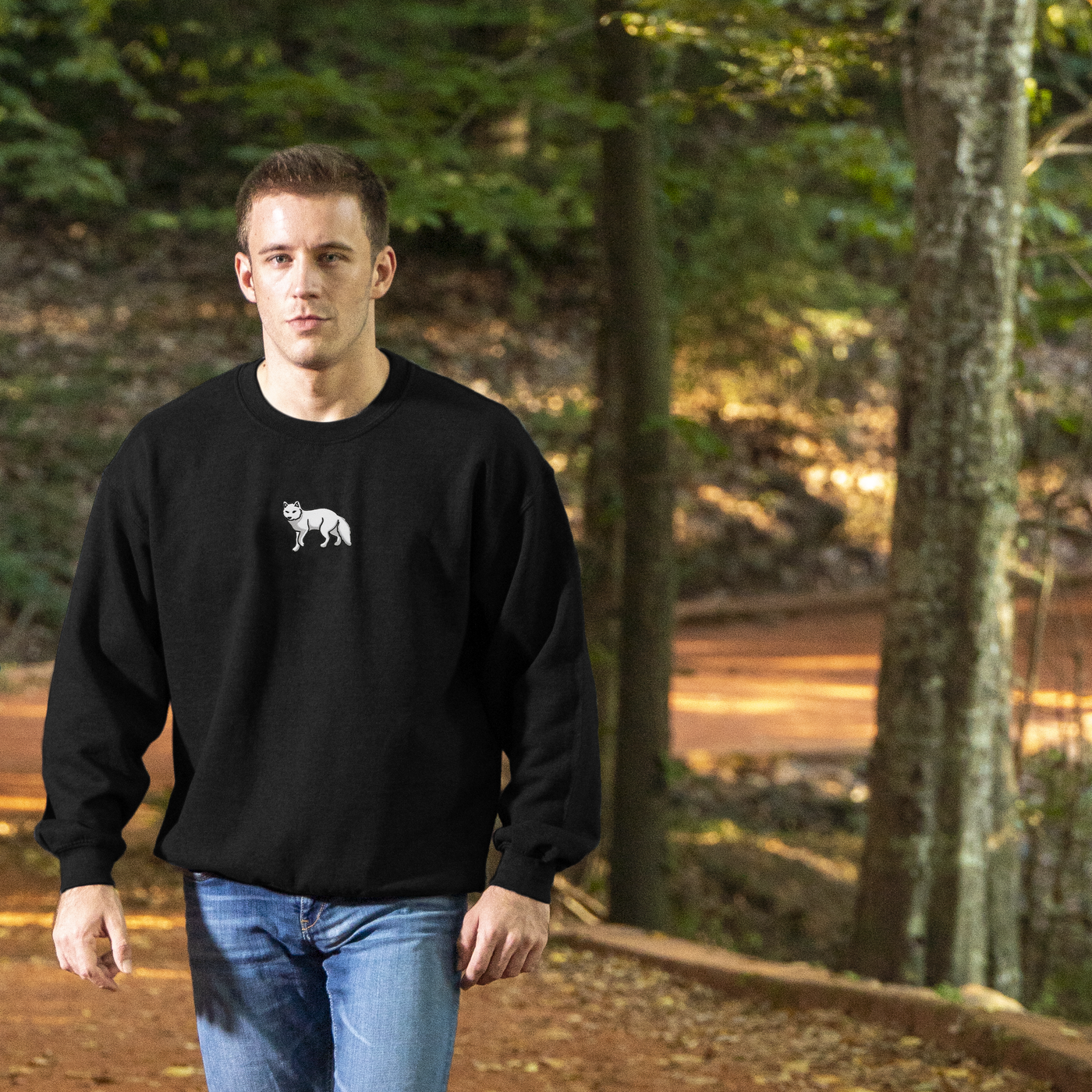 Bobby's Planet Men's Embroidered Arctic Fox Sweatshirt from Arctic Polar Animals Collection in Black Color#color_black