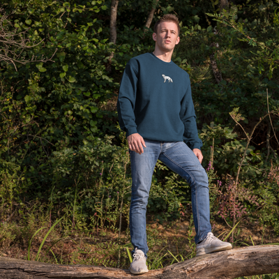 Bobby's Planet Men's Embroidered Arctic Fox Sweatshirt from Arctic Polar Animals Collection in Indigo Blue Color#color_indigo-blue