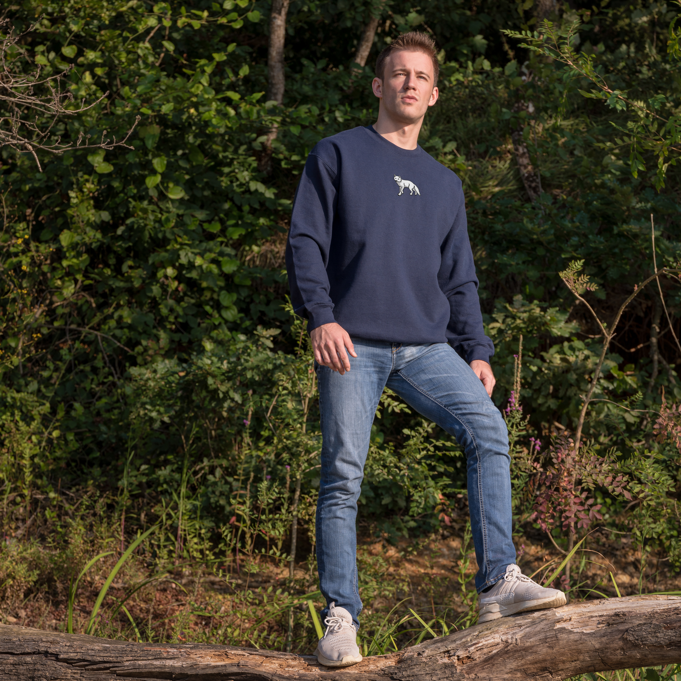 Bobby's Planet Men's Embroidered Arctic Fox Sweatshirt from Arctic Polar Animals Collection in Navy Color#color_navy