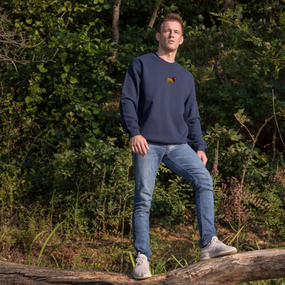 Bobby's Planet Men's Embroidered Lion Sweatshirt from African Animals Collection in Navy Color#color_navy