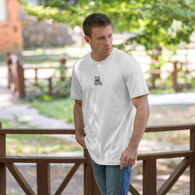 Bobby's Planet Men's Embroidered Scottish Fold T-Shirt from Paws Dog Cat Animals Collection in White Color#color_white