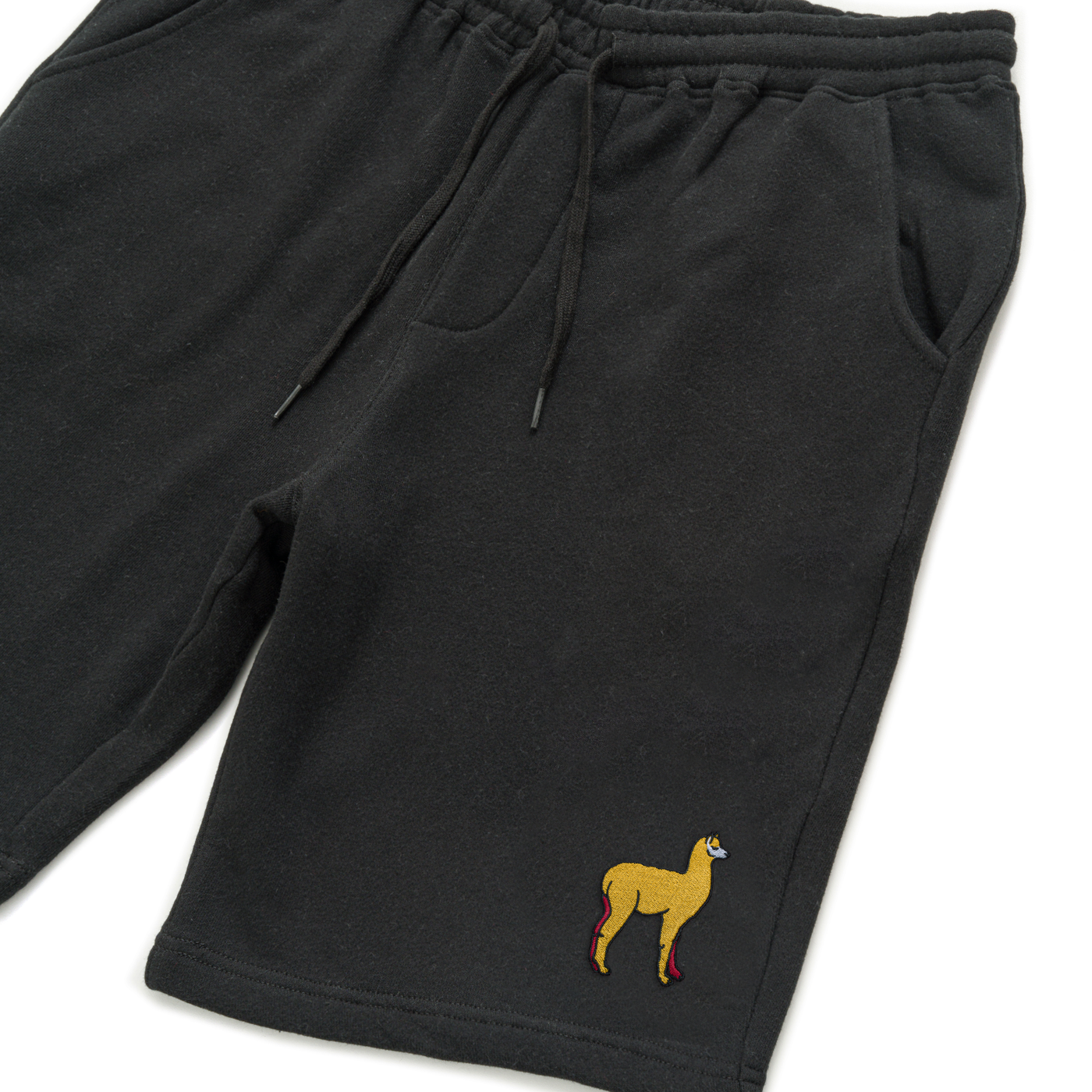 Bobby's Planet Men's Embroidered Alpaca Shorts from South American Amazon Animals Collection in Black Color#color_black