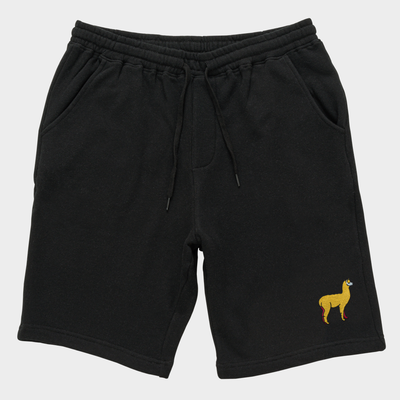 Bobby's Planet Men's Embroidered Alpaca Shorts from South American Amazon Animals Collection in Black Color#color_black
