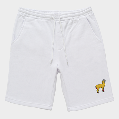 Bobby's Planet Men's Embroidered Alpaca Shorts from South American Amazon Animals Collection in White Color#color_white