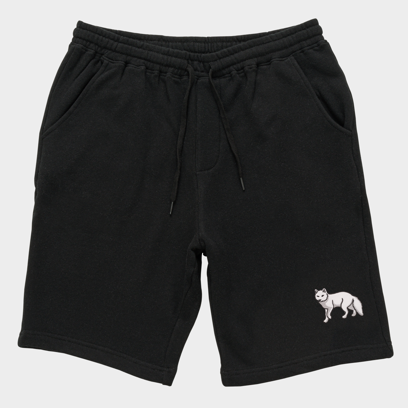 Bobby's Planet Men's Embroidered Arctic Fox Shorts from Arctic Polar Animals Collection in Black Color#color_black