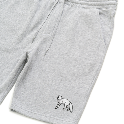 Bobby's Planet Men's Embroidered Arctic Fox Shorts from Arctic Polar Animals Collection in Heather Grey Color#color_heather-grey