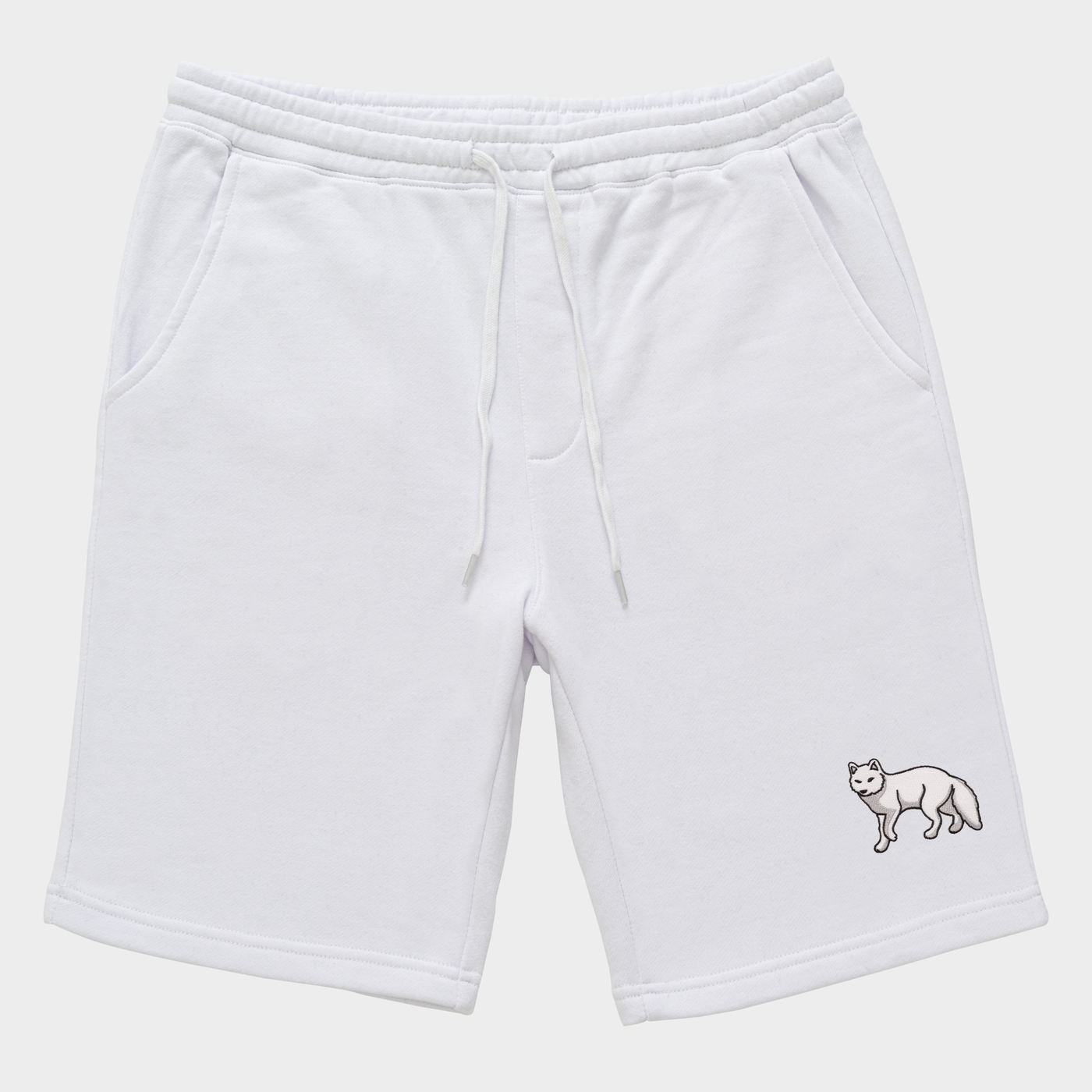 Bobby's Planet Men's Embroidered Arctic Fox Shorts from Arctic Polar Animals Collection in White Color#color_white