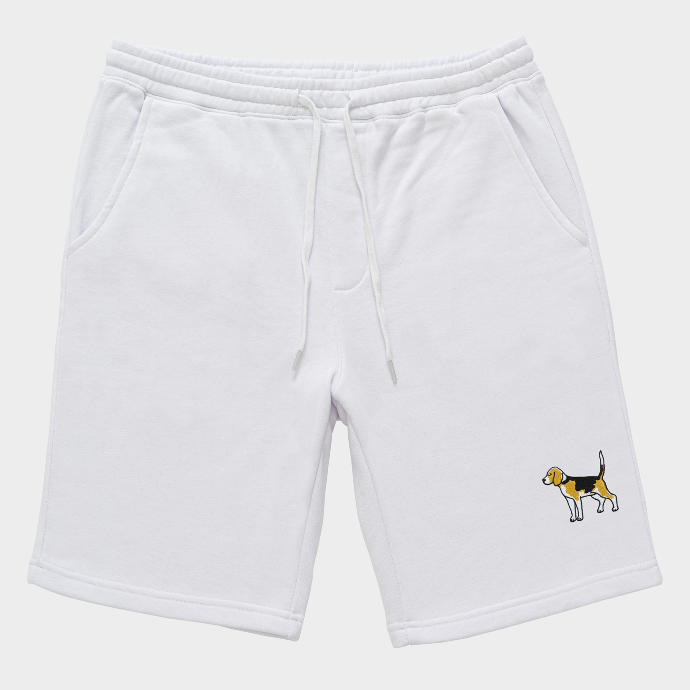 Bobby's Planet Men's Embroidered Beagle Shorts from Paws Dog Cat Animals Collection in White Color#color_white