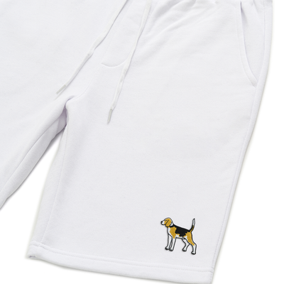 Bobby's Planet Men's Embroidered Beagle Shorts from Paws Dog Cat Animals Collection in White Color#color_white