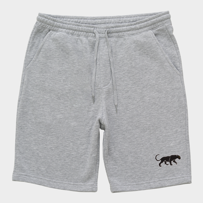 Bobby's Planet Men's Embroidered Black Jaguar Shorts from South American Amazon Animals Collection in Heather Grey Color#color_heather-grey