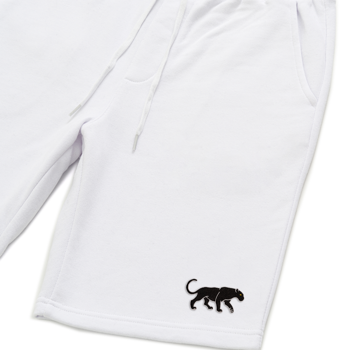 Bobby's Planet Men's Embroidered Black Jaguar Shorts from South American Amazon Animals Collection in White Color#color_white