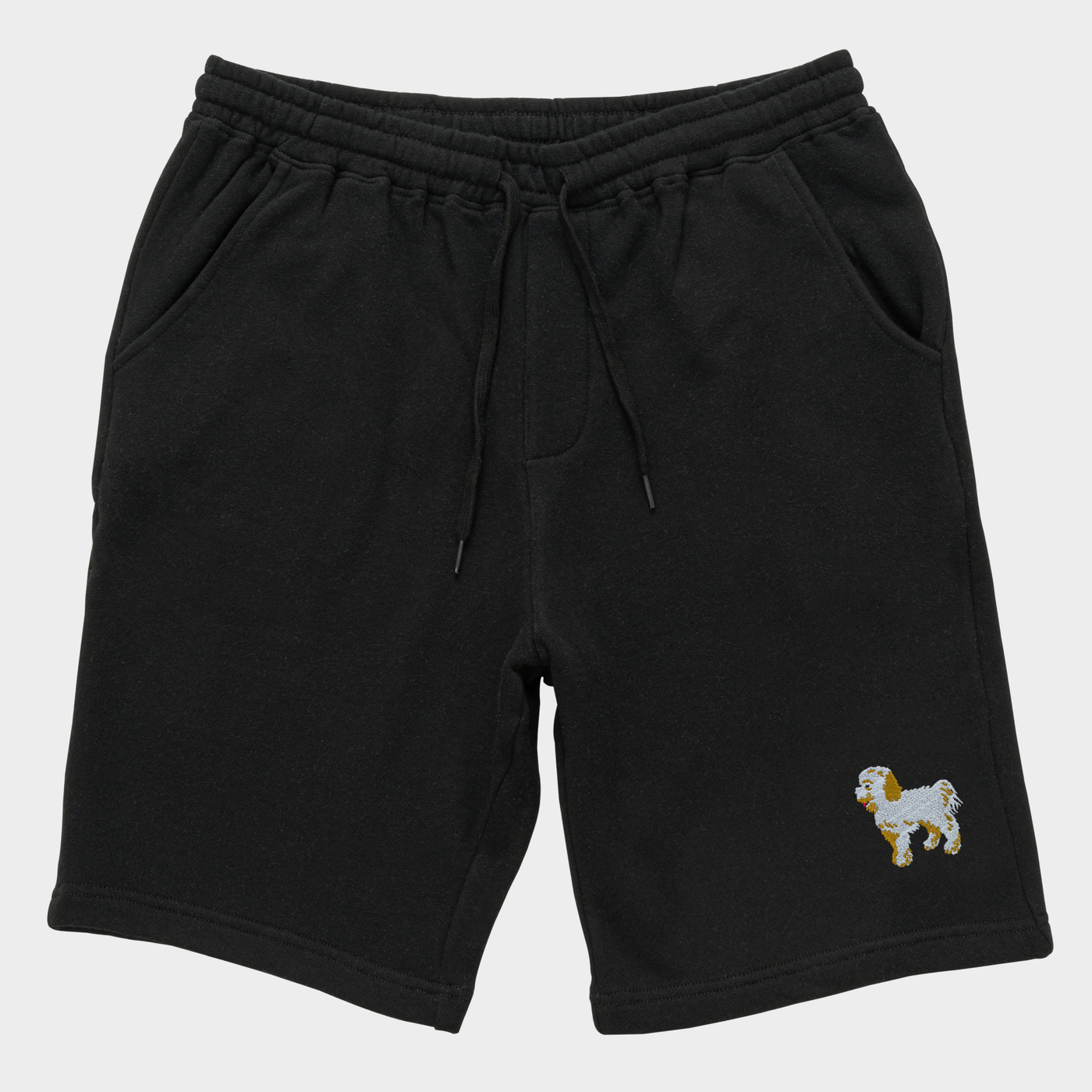 Bobby's Planet Men's Embroidered Poodle Shorts from Bobbys Planet Toy Poodle Collection in Black Color#color_black