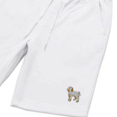 Bobby's Planet Men's Embroidered Poodle Shorts from Bobbys Planet Toy Poodle Collection in White Color#color_white