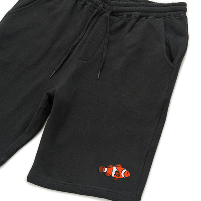 Bobby's Planet Men's Embroidered Clownfish Shorts from Seven Seas Fish Animals Collection in Black Color#color_black
