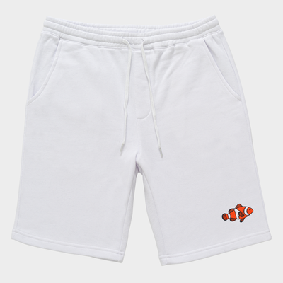 Bobby's Planet Men's Embroidered Clownfish Shorts from Seven Seas Fish Animals Collection in White Color#color_white
