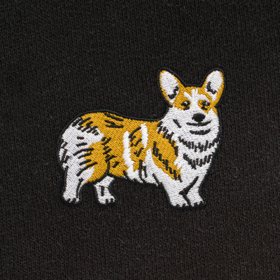 Bobby's Planet Men's Embroidered Corgi Shorts from Paws Dog Cat Animals Collection in Black Color#color_black