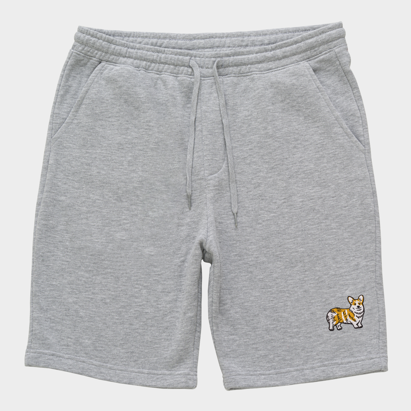 Bobby's Planet Men's Embroidered Corgi Shorts from Paws Dog Cat Animals Collection in Heather Grey Color#color_heather-grey