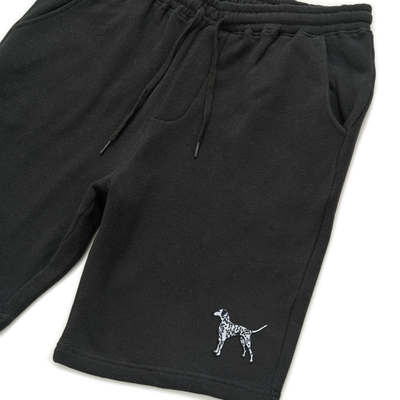 Bobby's Planet Men's Embroidered Dalmatian Shorts from Paws Dog Cat Animals Collection in Black Color#color_black