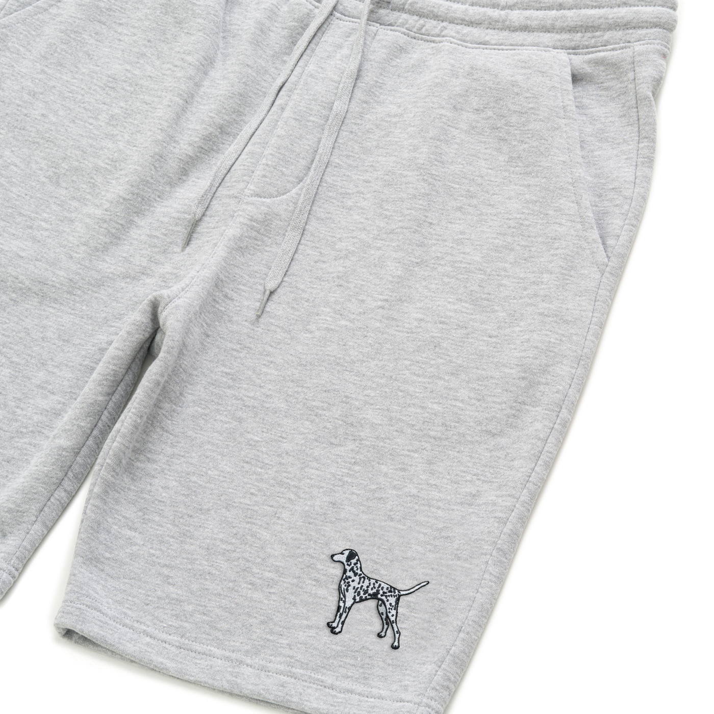 Bobby's Planet Men's Embroidered Dalmatian Shorts from Paws Dog Cat Animals Collection in Heather Grey Color#color_heather-grey