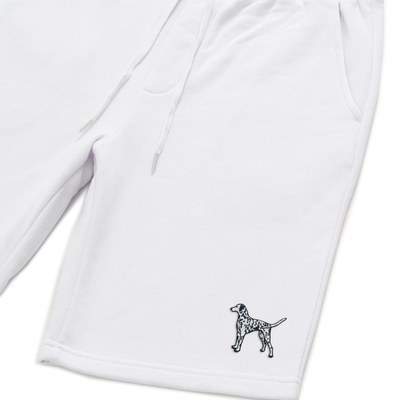 Bobby's Planet Men's Embroidered Dalmatian Shorts from Paws Dog Cat Animals Collection in White Color#color_white