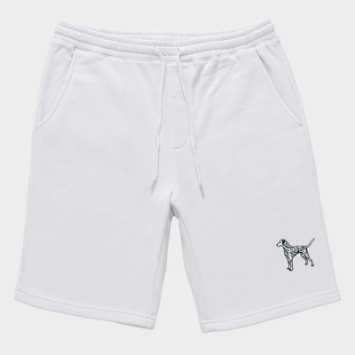 Bobby's Planet Men's Embroidered Dalmatian Shorts from Paws Dog Cat Animals Collection in White Color#color_white