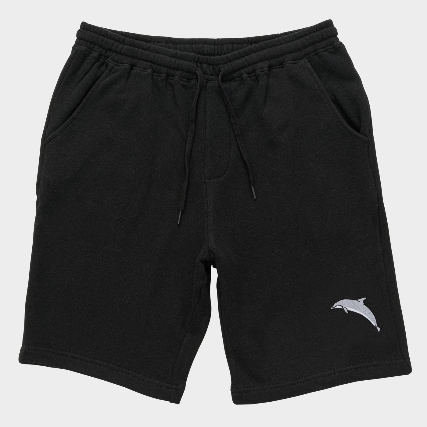 Bobby's Planet Men's Embroidered Dolphin Shorts from Seven Seas Fish Animals Collection in Black Color#color_black