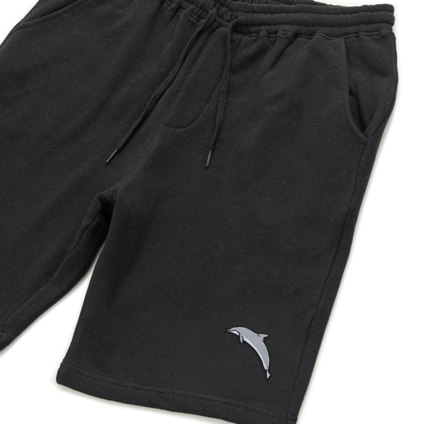 Bobby's Planet Men's Embroidered Dolphin Shorts from Seven Seas Fish Animals Collection in Black Color#color_black