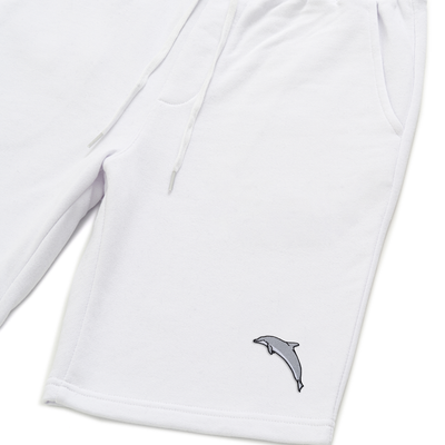 Bobby's Planet Men's Embroidered Dolphin Shorts from Seven Seas Fish Animals Collection in White Color#color_white