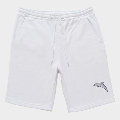 Bobby's Planet Men's Embroidered Dolphin Shorts from Seven Seas Fish Animals Collection in White Color#color_white