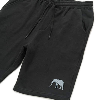 Bobby's Planet Men's Embroidered Elephant Shorts from African Animals Collection in Black Color#color_black