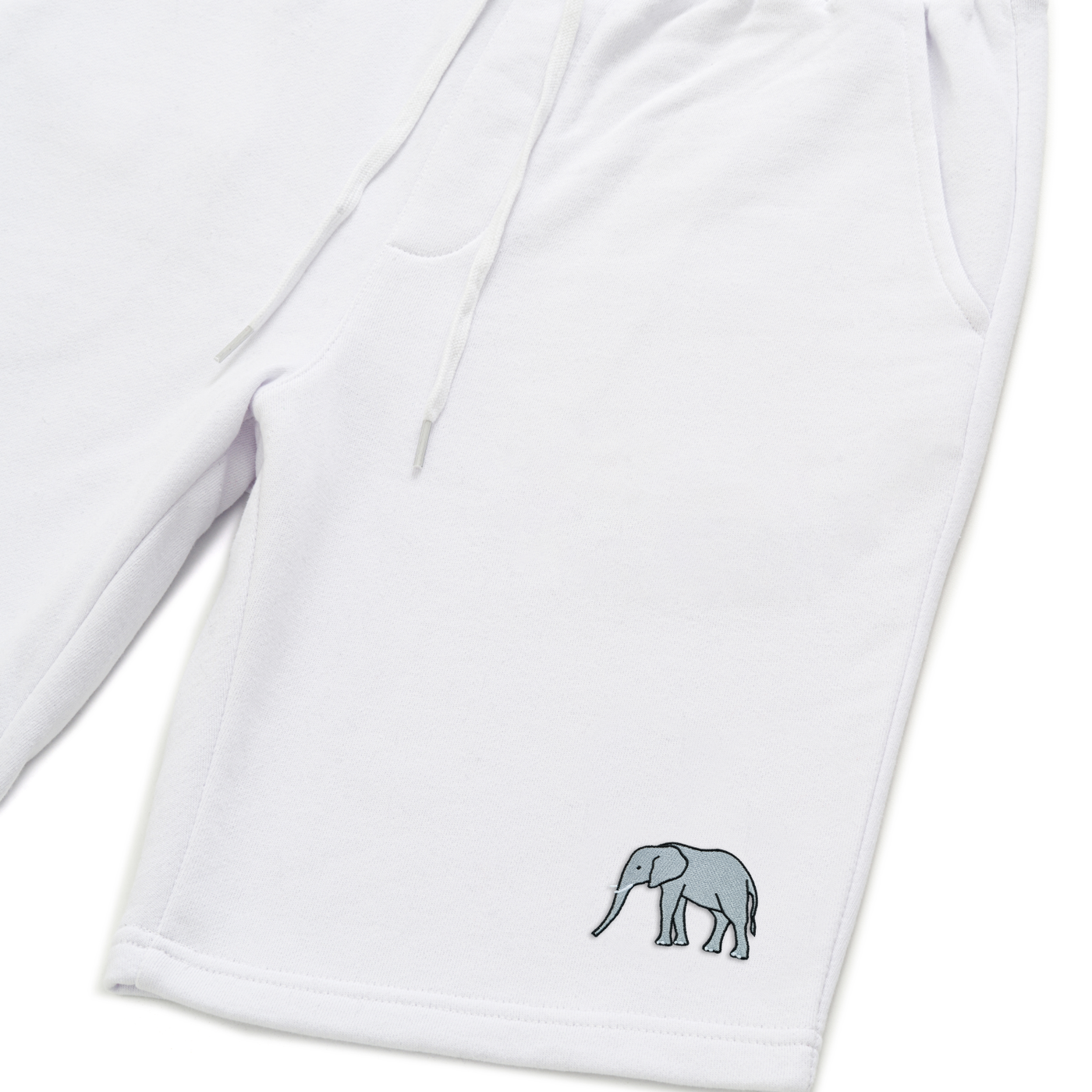 Bobby's Planet Men's Embroidered Elephant Shorts from African Animals Collection in White Color#color_white
