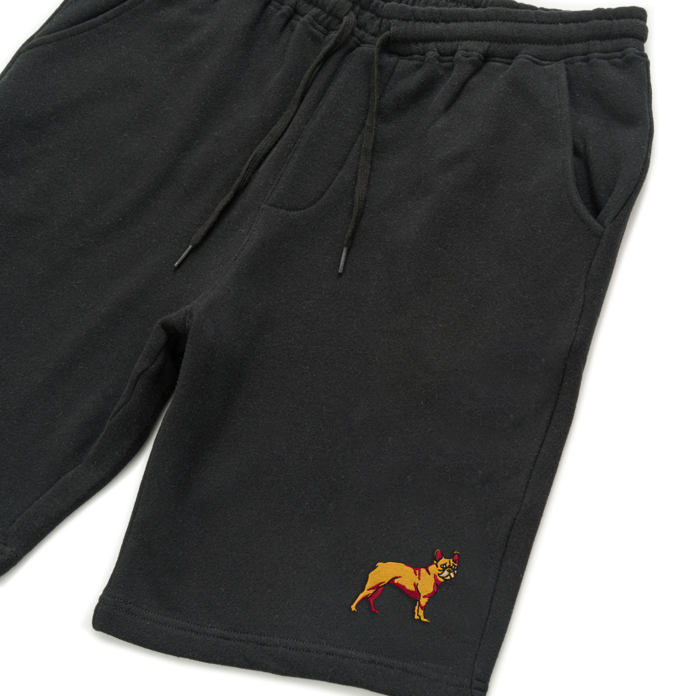 Bobby's Planet Men's Embroidered French Bulldog Shorts from Paws Dog Cat Animals Collection in Black Color#color_black