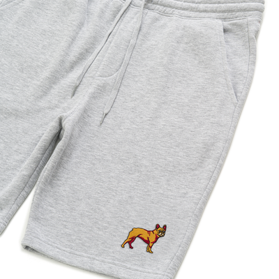 Bobby's Planet Men's Embroidered French Bulldog Shorts from Paws Dog Cat Animals Collection in Heather Grey Color#color_heather-grey
